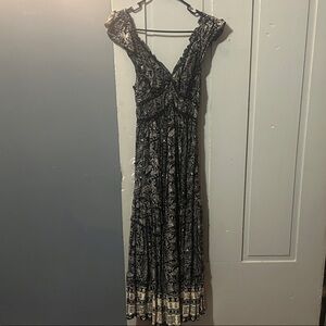 Angie Black and Cream Floral Maxi Dress